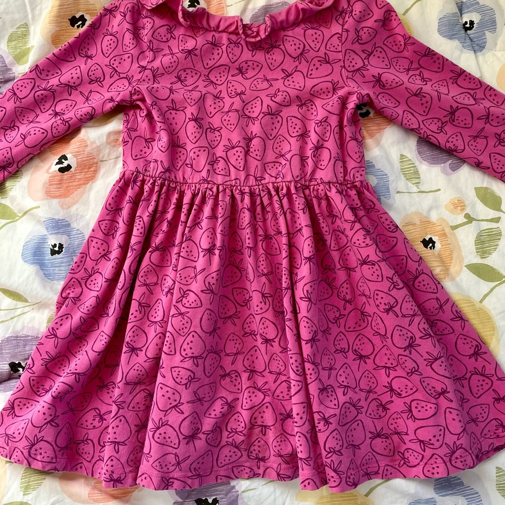 Tea Collection Hot Pink Strawberry Print Long Sleeve Dress